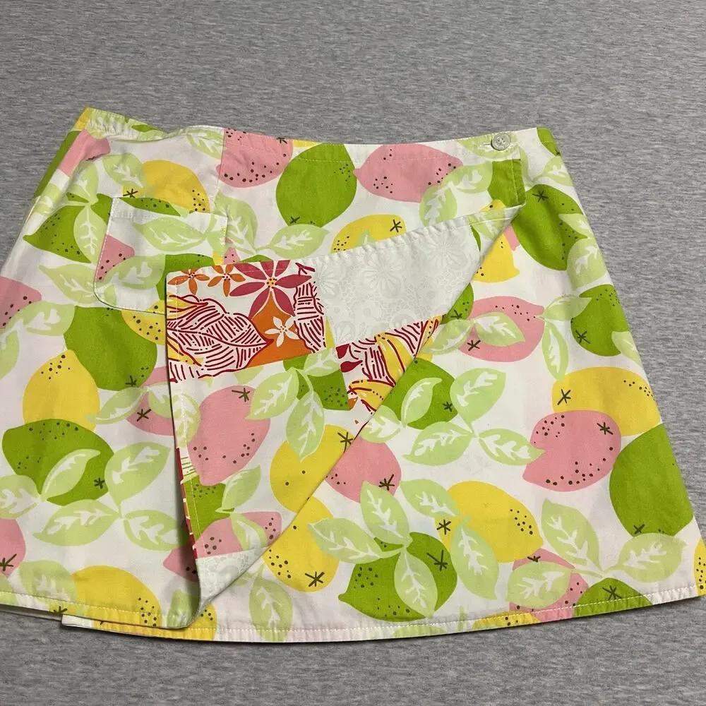 Lilly Pulitzer Wrap Skirt‎ Womens 4 Pink Reversible Patchwork Lemon Lime Vintage